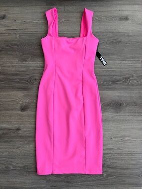 TA3 Squarey Pencil Dress Large Bright Pink Side Slit Shapewear Lace-Back Party